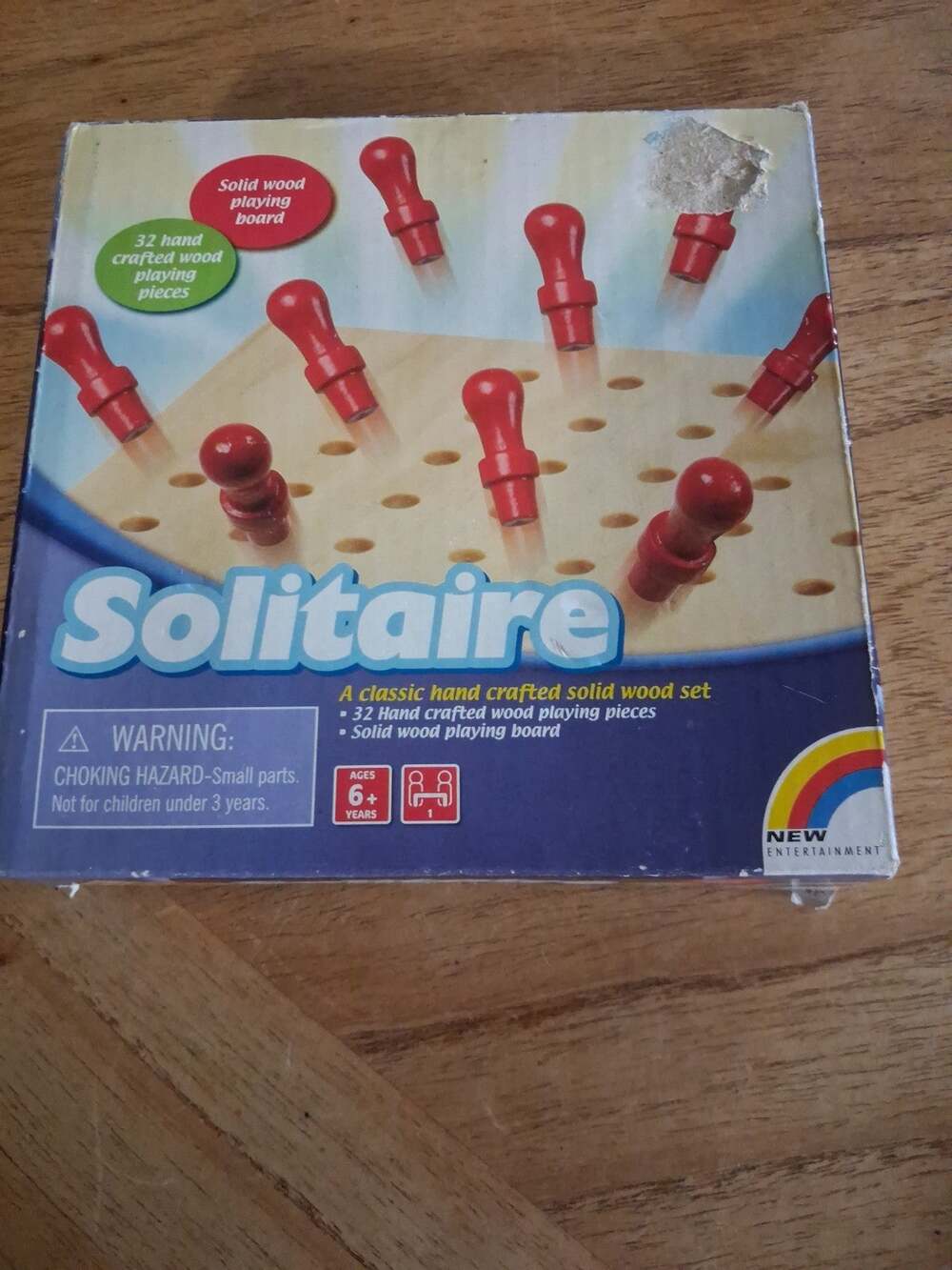 Solid wood peg solitaire board game , complete 32 piece new ( open box)